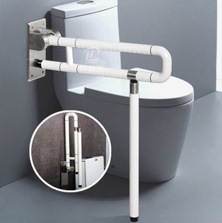 Folding Stainless Steel Grab Bar with floor support WHITE