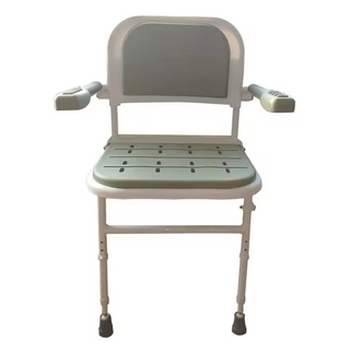 Shower Seat Wall-mounted Foldable Padded with Armrest Backrest Floor Support - Image 5